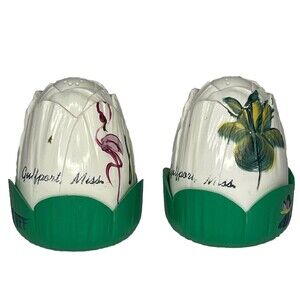 Vtg Jaydon White Gulfport, MS Corn Tulip Salt Pepper Shakers  Palm Tree Flamingo
